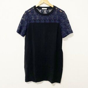 A.L.C. Black & Blue Floral Lace Short Sleeve T Shirt Dress Size 10